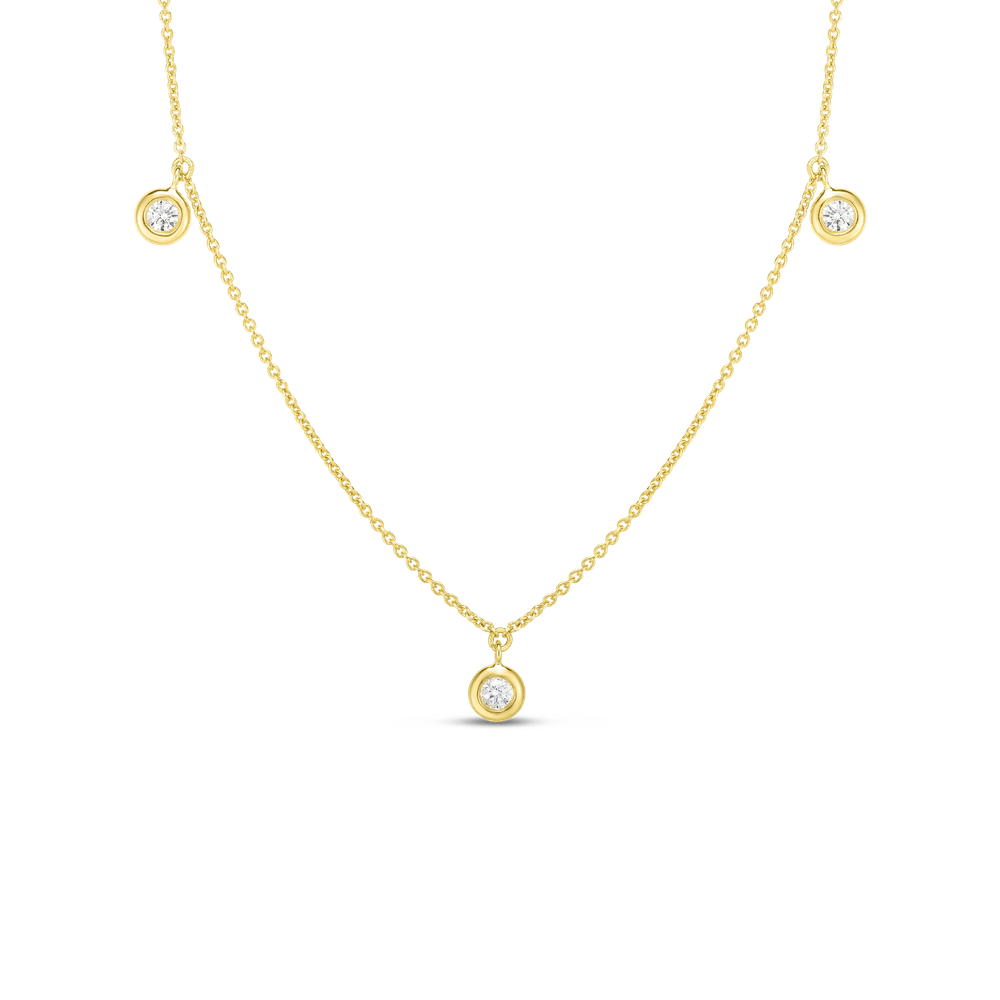 18K GOLD DIAMONDS BY THE INCH DANGLING THREE STATION NECKLACE - 18K Yellow Gold