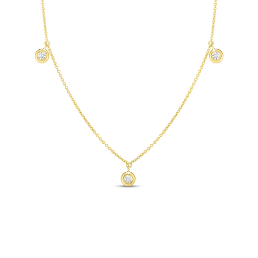 18K GOLD DIAMONDS BY THE INCH DANGLING THREE STATION NECKLACE - 18K Yellow Gold