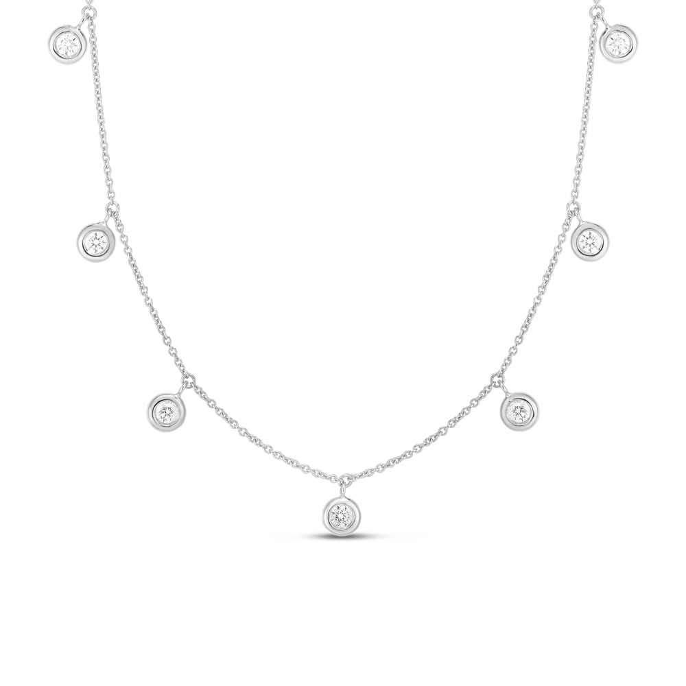18K GOLD DIAMONDS BY THE INCH DANGLING SEVEN STATION NECKLACE - 18K White Gold