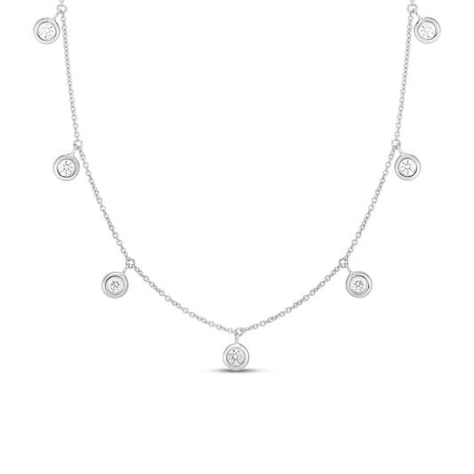 18K GOLD DIAMONDS BY THE INCH DANGLING SEVEN STATION NECKLACE - 18K White Gold