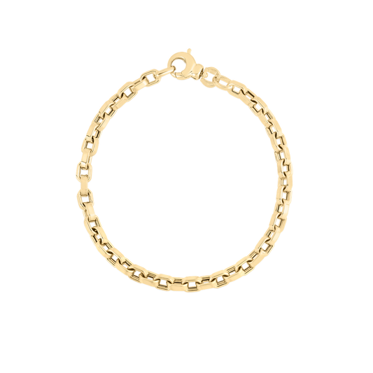 18K YELLOW DESIGNER GOLD SQUARE LINK 7 INCH BRACELET