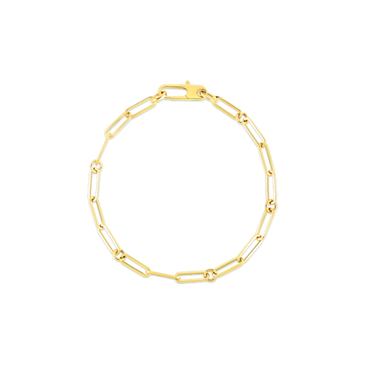 18K YELLOW DESIGNER GOLD PAPERCLIP & ROUND LINK BRACELET