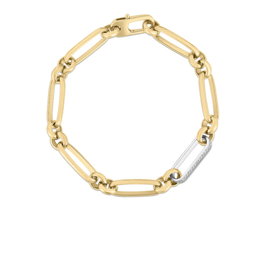 18K YELLOW/WHITE DESIGNER GOLD MIXED & DIAMOND LINK BRACELET