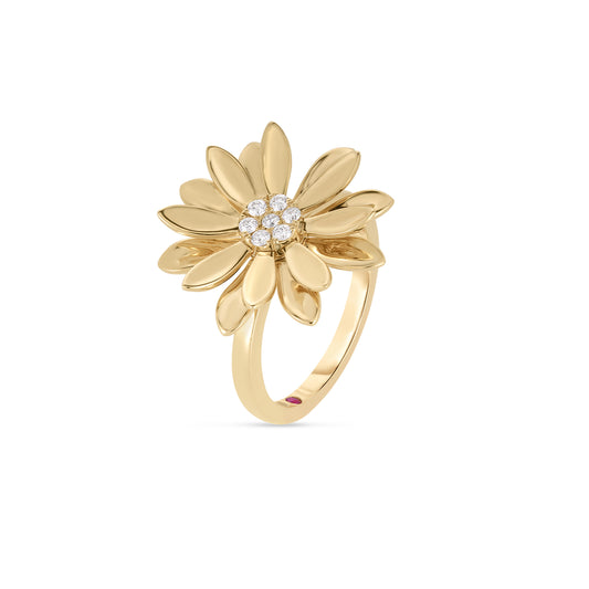 18K YELLOW GOLD MARGHERITA DIAMOND FLOWER RING