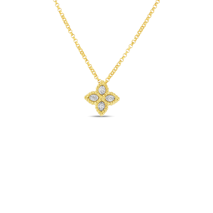 18K GOLD PRINCESS FLOWER SMALL DIAMOND NECKLACE - 18K Yellow Gold