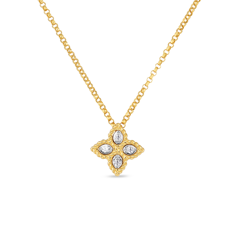 18K GOLD PRINCESS FLOWER SMALL DIAMOND NECKLACE - 18K Yellow Gold