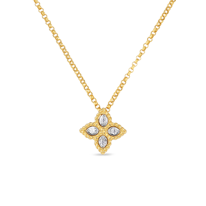 18K GOLD PRINCESS FLOWER SMALL DIAMOND NECKLACE - 18K Yellow Gold