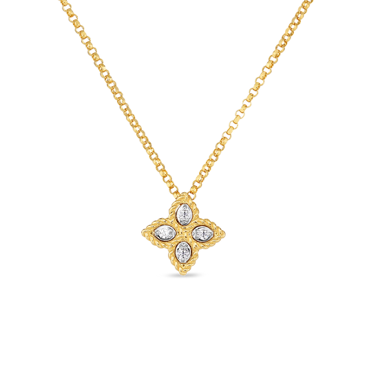 18K GOLD PRINCESS FLOWER SMALL DIAMOND NECKLACE - 18K Yellow Gold