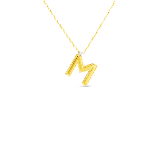 18K YELLOW GOLD PRINCESS BLOCK LETTER "M" NECKLACE