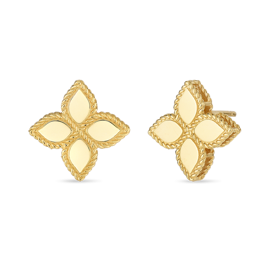 18K YELLOW GOLD PRINCESS FLOWER MEDIUM STUD EARRINGS