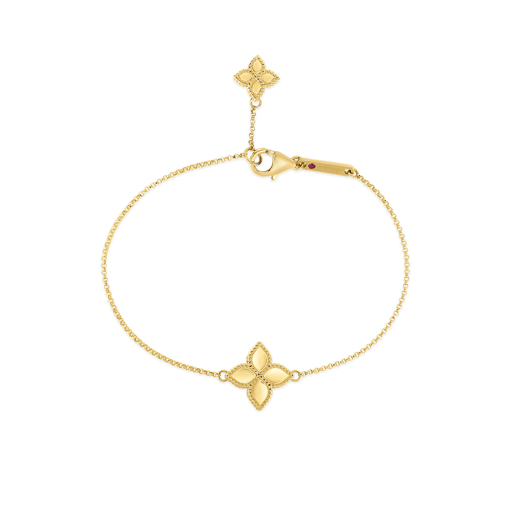 18K YELLOW GOLD PRINCESS FLOWER CHARM BRACELET