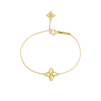 18K YELLOW GOLD PRINCESS FLOWER CHARM BRACELET