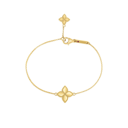 18K YELLOW GOLD PRINCESS FLOWER CHARM BRACELET