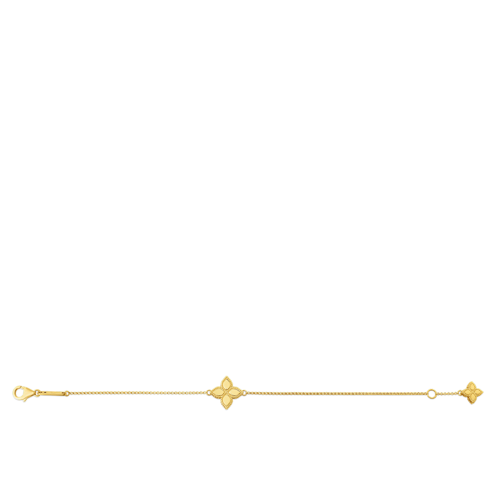 18K YELLOW GOLD PRINCESS FLOWER CHARM BRACELET