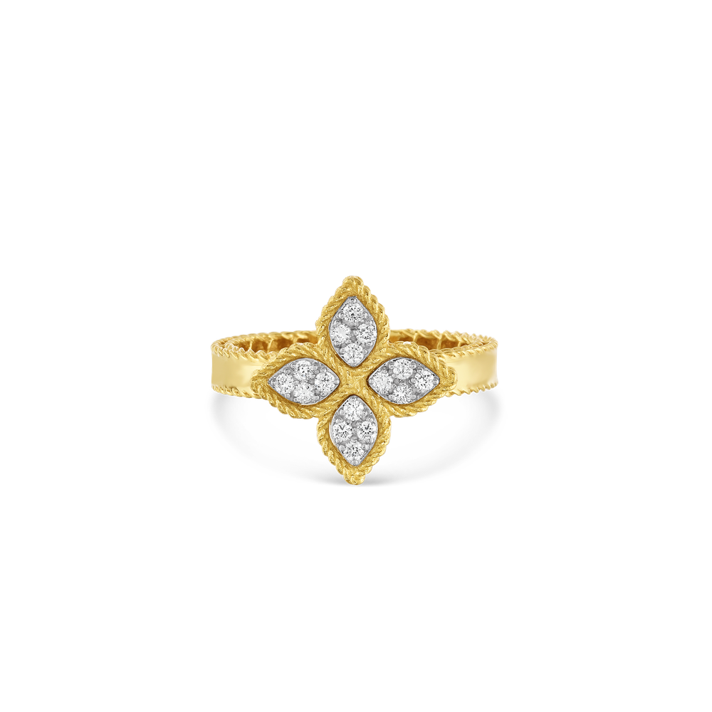 18K YELLOW/WHITE GOLD PRINCESS FLOWER MEDIUM DIAMOND RING