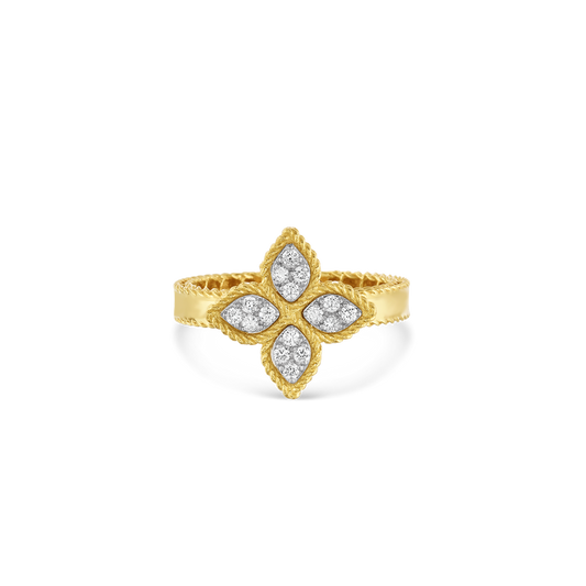 18K YELLOW/WHITE GOLD PRINCESS FLOWER MEDIUM DIAMOND RING