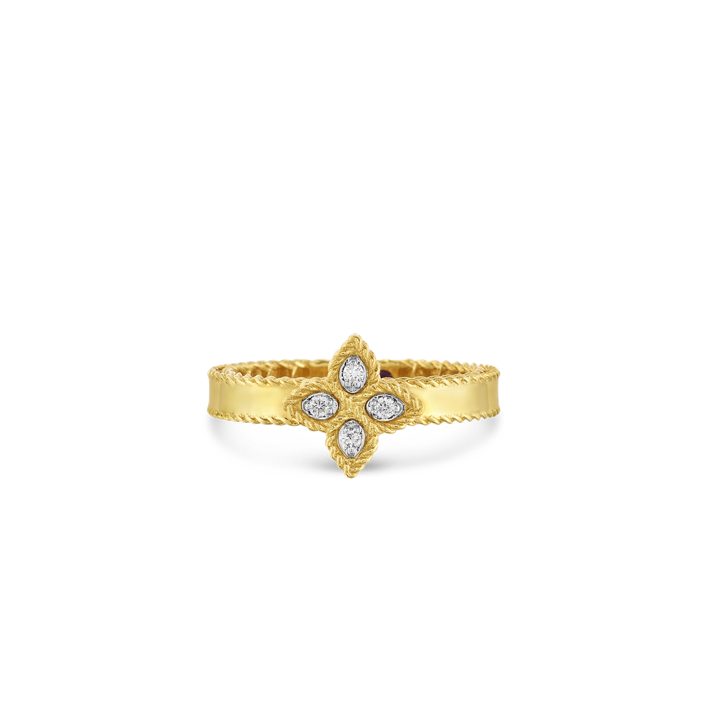 18K GOLD PRINCESS FLOWER SMALL DIAMOND RING - 18K Yellow Gold