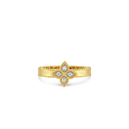 18K GOLD PRINCESS FLOWER SMALL DIAMOND RING - 18K Yellow Gold