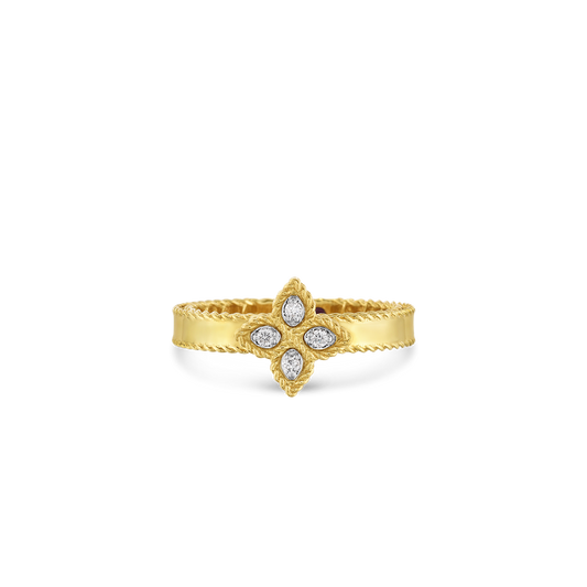 18K GOLD PRINCESS FLOWER SMALL DIAMOND RING - 18K Yellow Gold