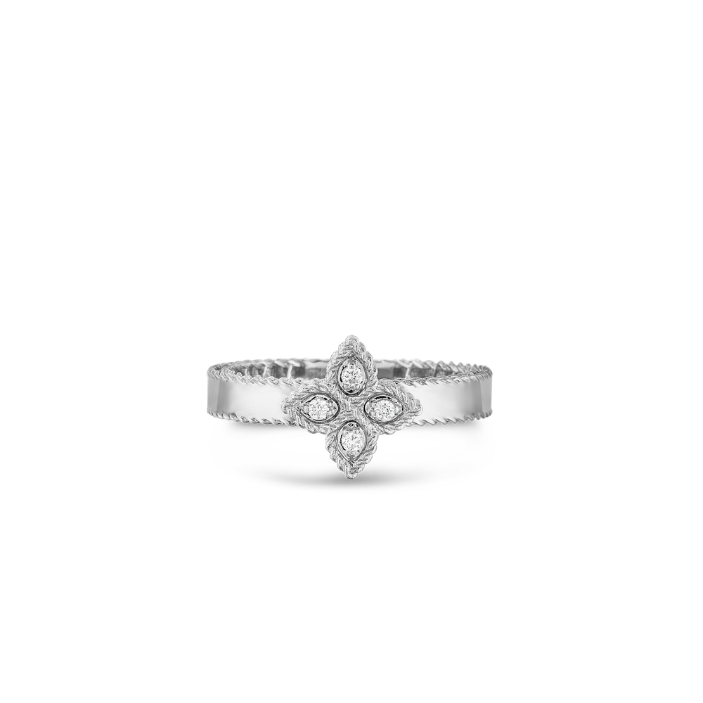 18K GOLD PRINCESS FLOWER SMALL DIAMOND RING - 18K White Gold