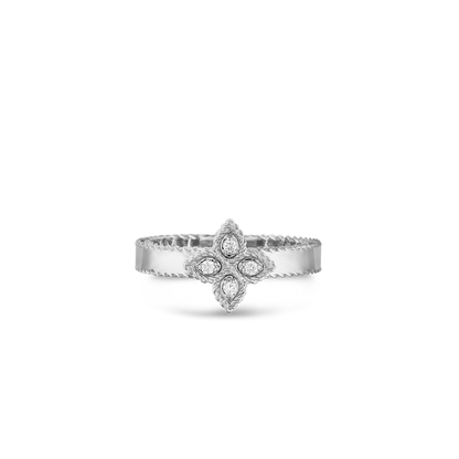 18K GOLD PRINCESS FLOWER SMALL DIAMOND RING - 18K White Gold