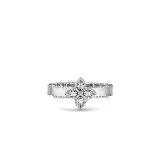 18K GOLD PRINCESS FLOWER SMALL DIAMOND RING - 18K White Gold