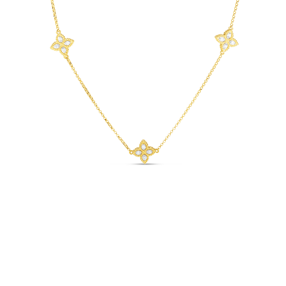 18K Y/W DIA PRINCESS FLOWER NK