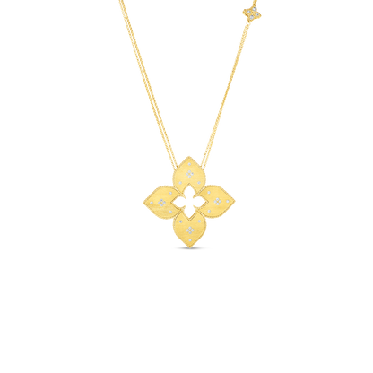 18K GOLD VENETIAN PRINCESS LARGE DIAMOND FLOWER LONG NECKLACE - 18K Yellow Gold