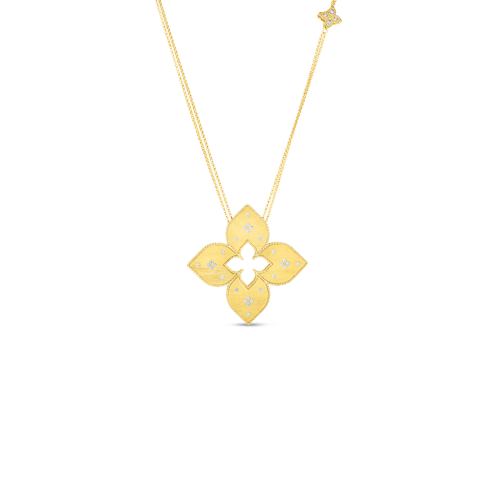 18K GOLD VENETIAN PRINCESS LARGE DIAMOND FLOWER LONG NECKLACE - 18K Yellow Gold