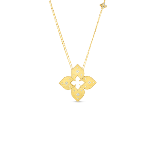 18K GOLD VENETIAN PRINCESS LARGE DIAMOND FLOWER LONG NECKLACE - 18K Yellow Gold