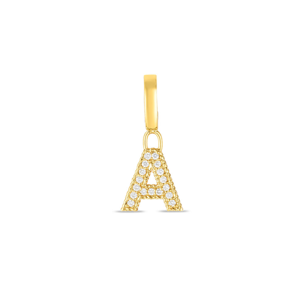 18K YELLOW GOLD PRINCESS DIAMOND LETTER 'A' CHARM