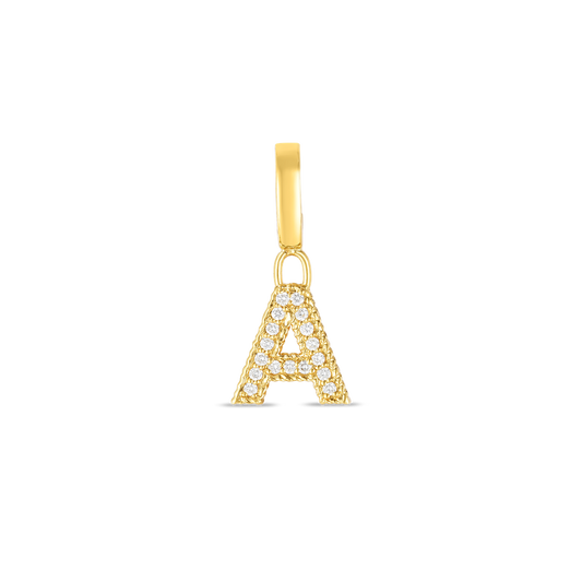 18K YELLOW GOLD PRINCESS DIAMOND LETTER 'A' CHARM