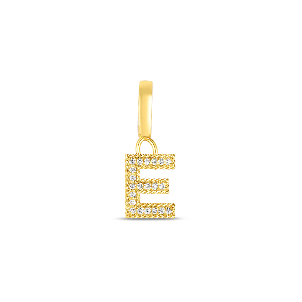18K YELLOW GOLD PRINCESS DIAMOND LETTER 'E' CHARM