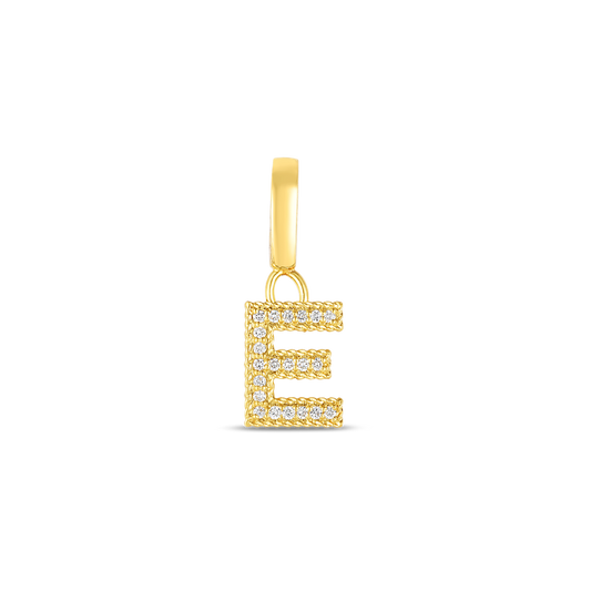 18K YELLOW GOLD PRINCESS DIAMOND LETTER 'E' CHARM