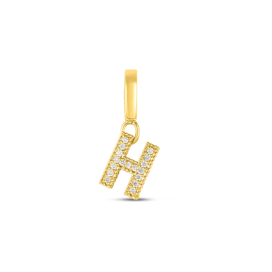 18K YELLOW GOLD PRINCESS DIAMOND LETTER 'H' CHARM