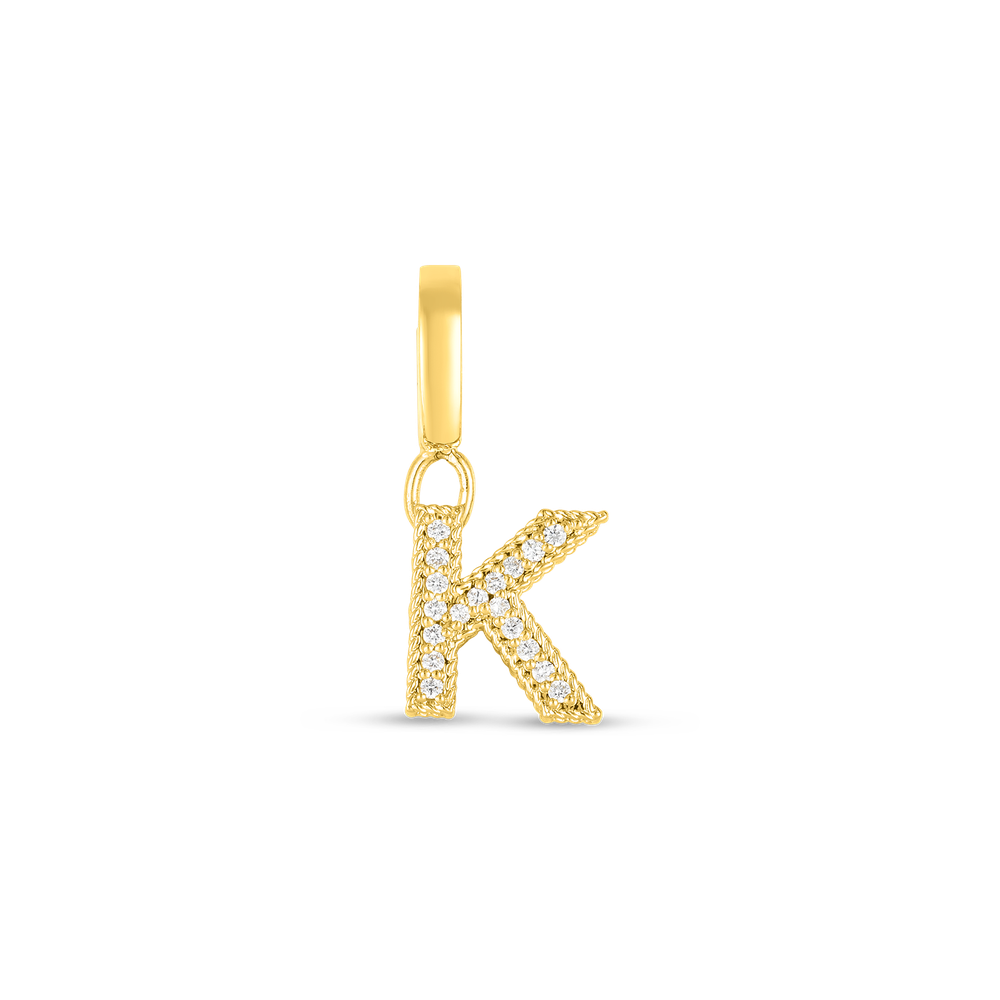 18K YELLOW GOLD PRINCESS DIAMOND LETTER 'K' CHARM