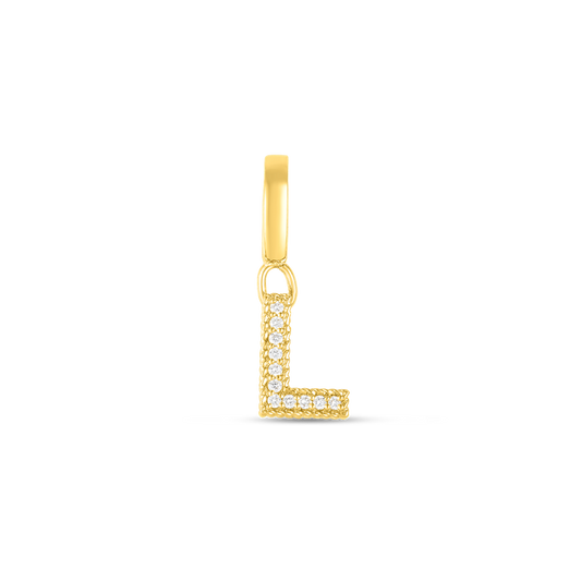 18K YELLOW GOLD PRINCESS DIAMOND LETTER 'L' CHARM