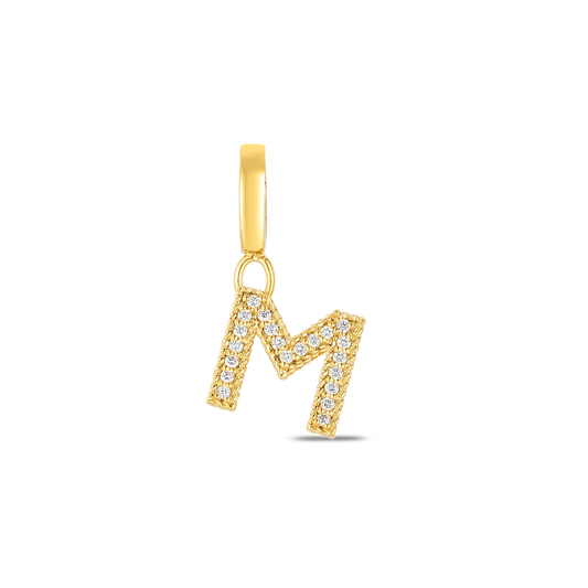 18K YELLOW GOLD PRINCESS DIAMOND LETTER 'M' CHARM
