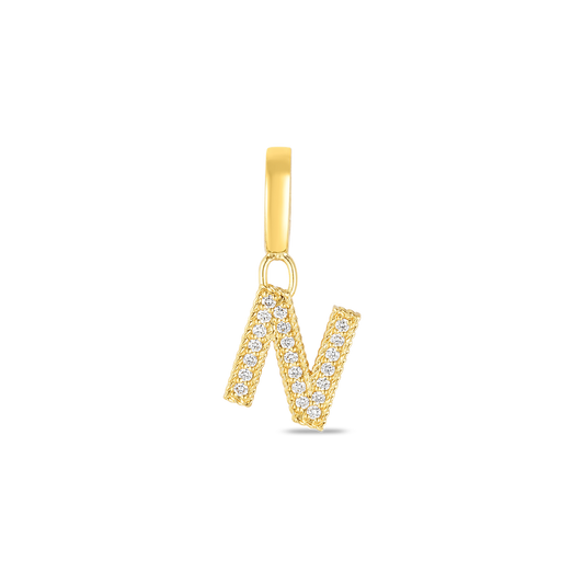 18K YELLOW GOLD PRINCESS DIAMOND LETTER 'N' CHARM