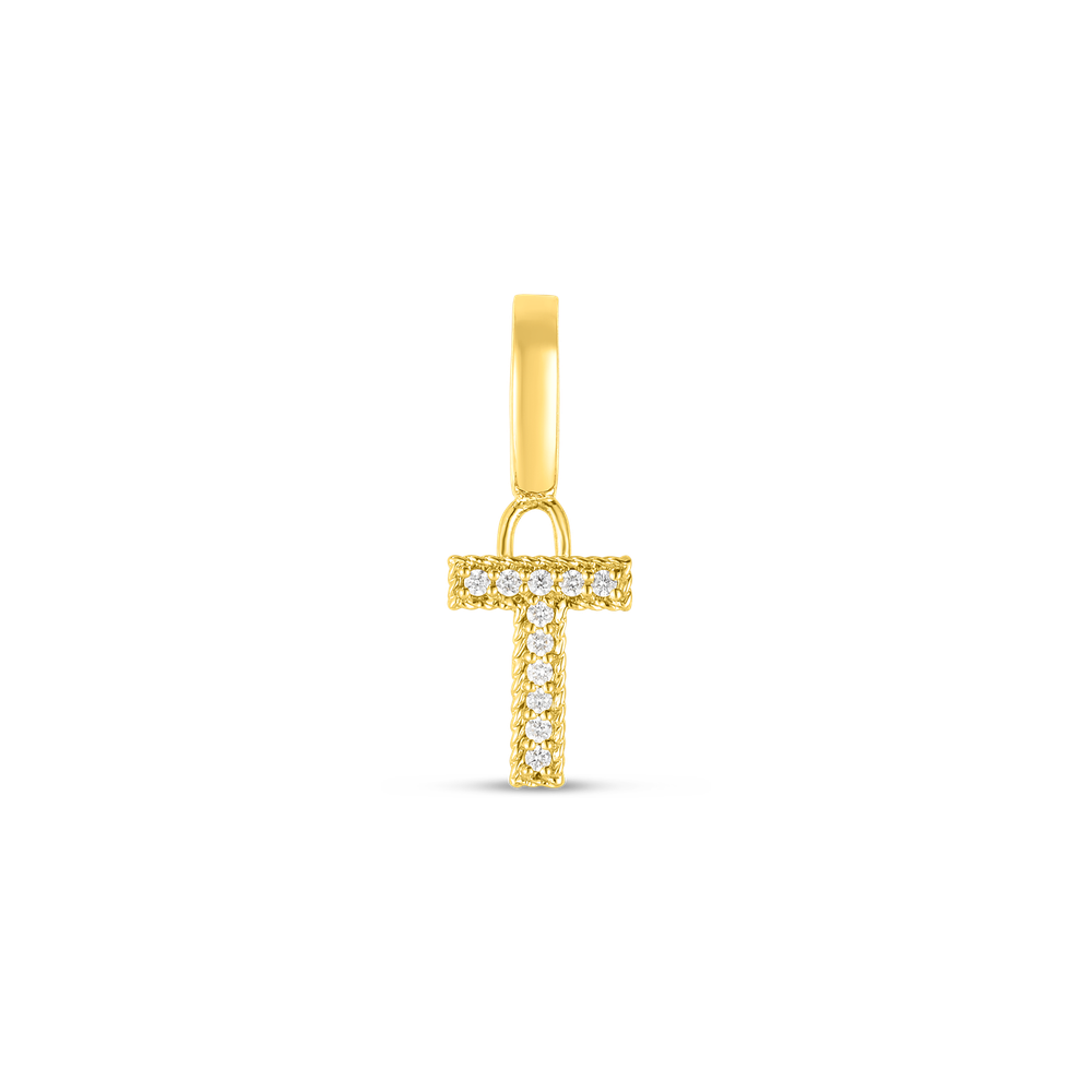 18K YELLOW GOLD PRINCESS DIAMOND LETTER 'T' CHARM