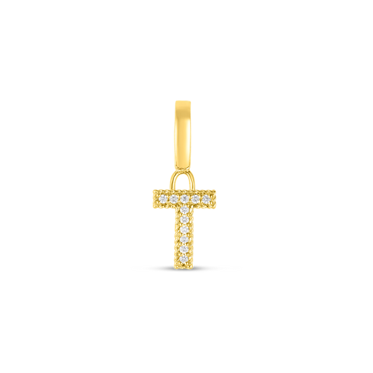 18K YELLOW GOLD PRINCESS DIAMOND LETTER 'T' CHARM