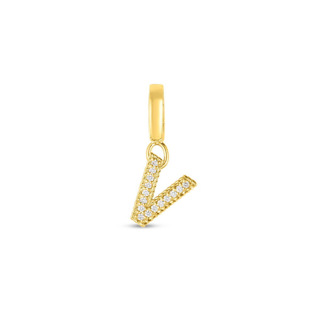 18K YELLOW GOLD PRINCESS DIAMOND LETTER 'V' CHARM