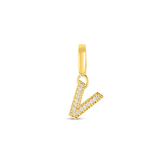 18K YELLOW GOLD PRINCESS DIAMOND LETTER 'V' CHARM