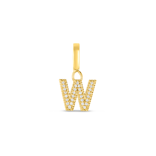 18K YELLOW GOLD PRINCESS DIAMOND LETTER 'W' CHARM