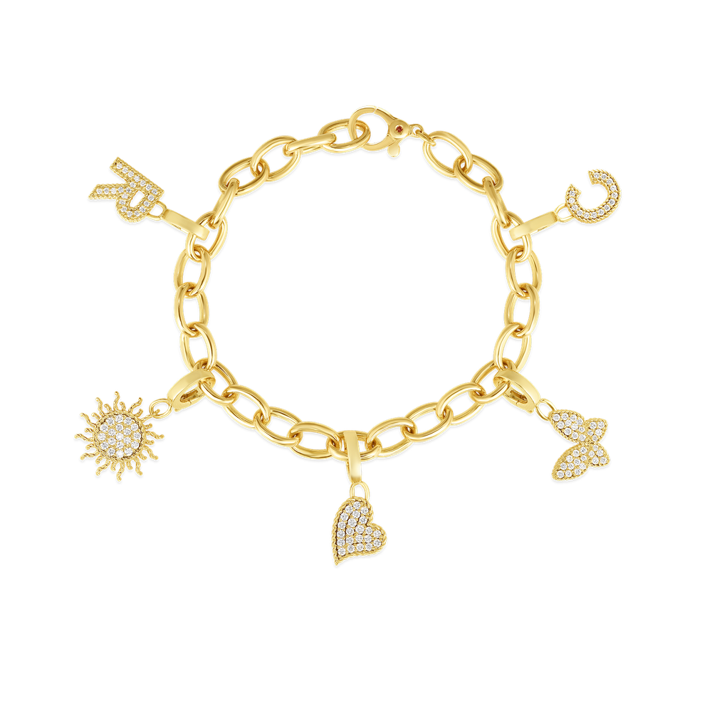 18K YELLOW GOLD OVAL LINK CHARM BRACELET