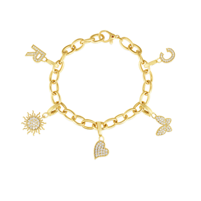 18K YELLOW GOLD OVAL LINK CHARM BRACELET