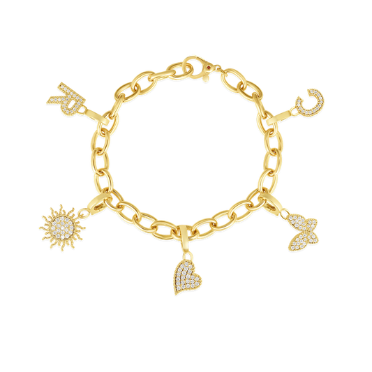 18K YELLOW GOLD OVAL LINK CHARM BRACELET