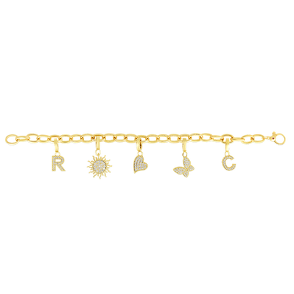 18K YELLOW GOLD OVAL LINK CHARM BRACELET