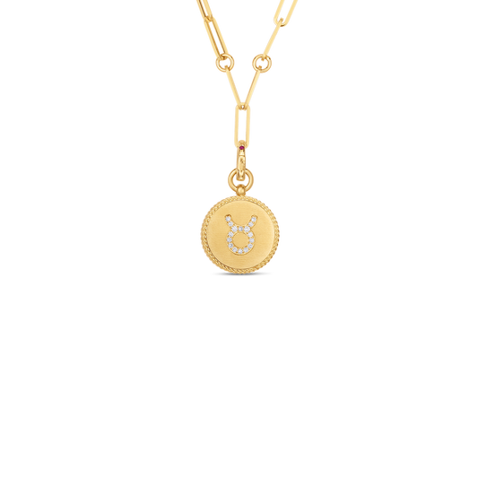 18K YELLOW GOLD VENETIAN PRINCESS DIAMOND TAURUS ZODIAC MEDALLION NECKLACE