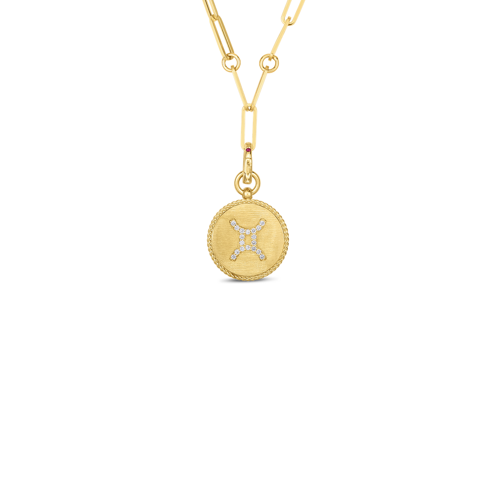 18K YELLOW GOLD VENETIAN PRINCESS DIAMOND GEMINI ZODIAC MEDALLION NECKLACE
